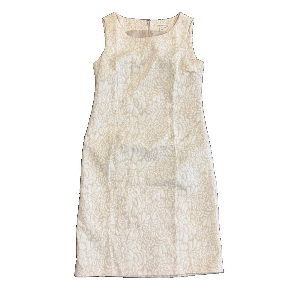 Coldwater Creek Women's Size 4 Ivory Beige Floral Jacquard Sheath Dress